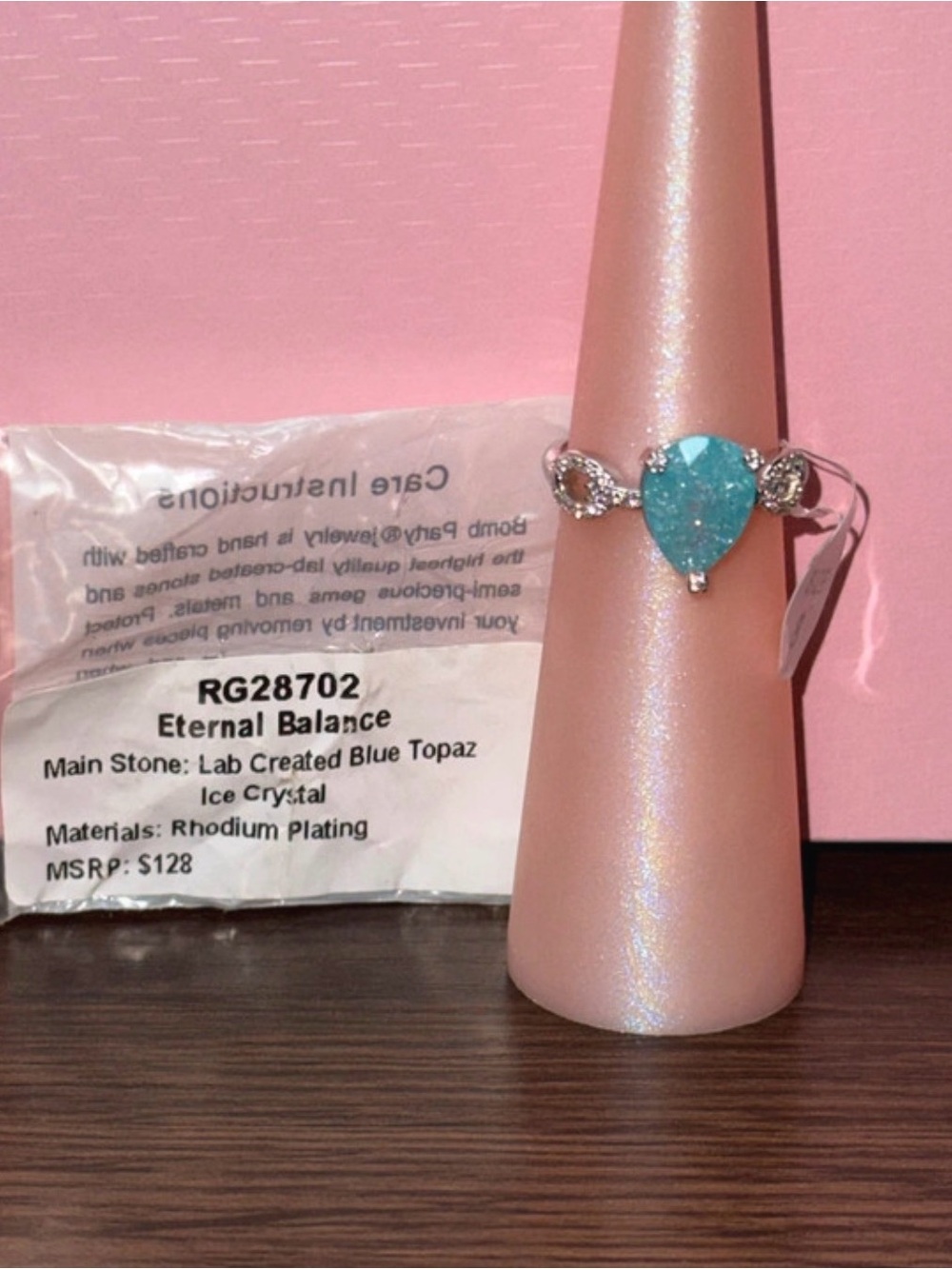 Bomb Party NWT ‘Eternal Balance’ Lab Created Blue Topaz Ice Crystal Ring